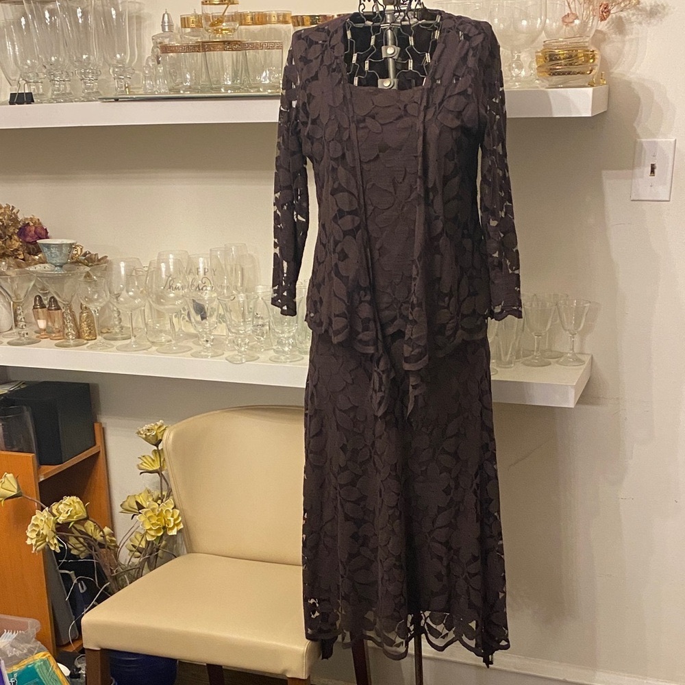 Lace Midi Skirt Set in Dark Brown - Andria Lieu Collection